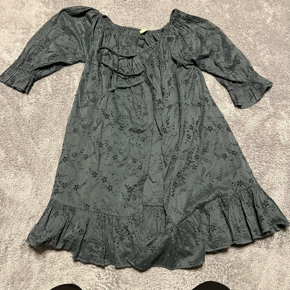 Sunday Wrap Dress Tunic Womens Medium Blue Green Lace Boho Mini